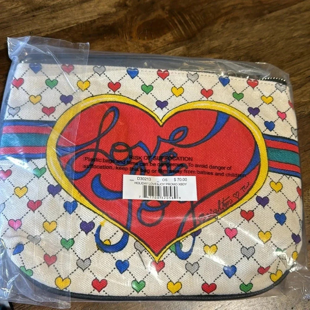 NWT Brighton x Tom Clancey Designer Holiday LOVE & JOY Canvas Crossbody - Picture 7 of 9